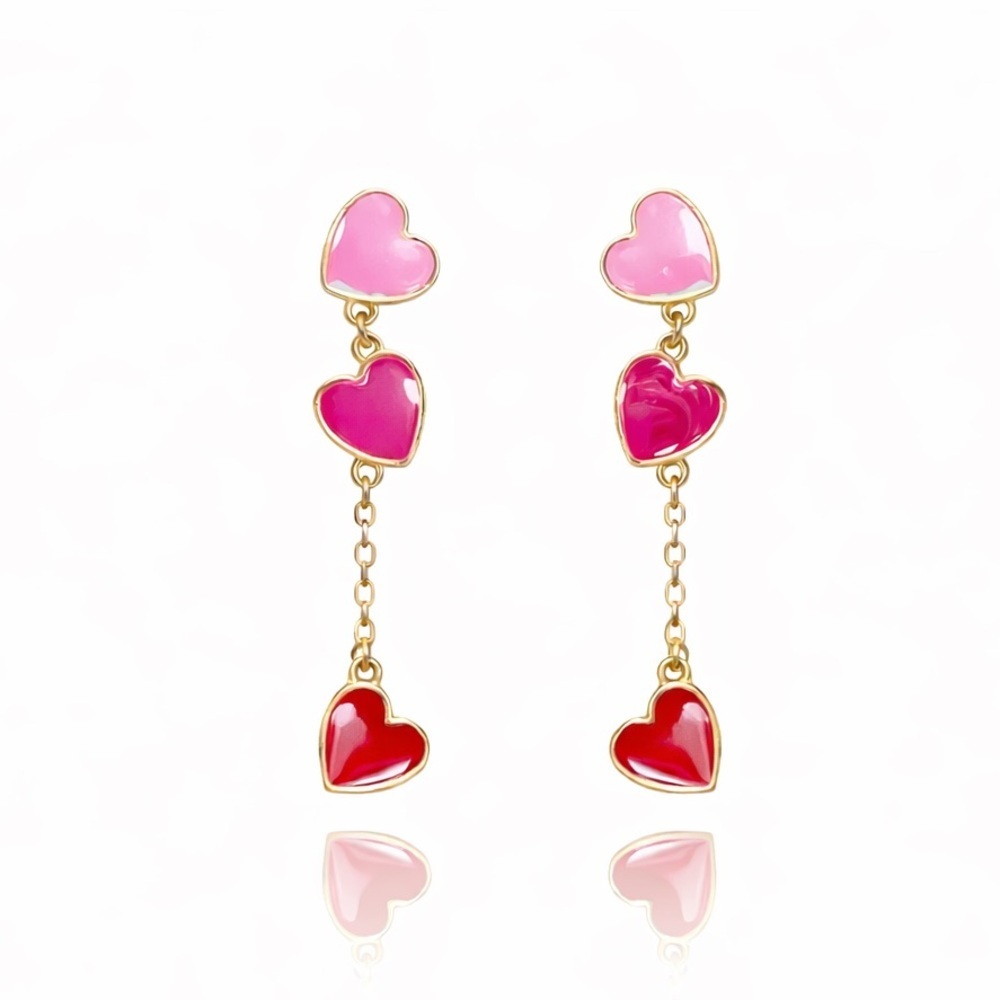 ⚜️ Pink and Red Heart Drop Earrings